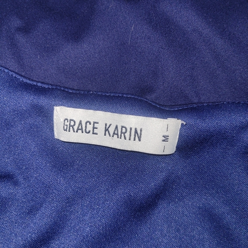 Grace Karin Blue Sleeveless Faux Wrap Midi Sheath Dress Size M - Picture 7 of 7